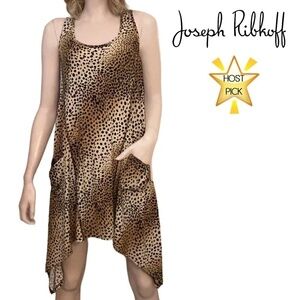 Joseph Ribkoff Dress Tunic Leopard Chettah Print Sleeveless Asymmetrical Pockets